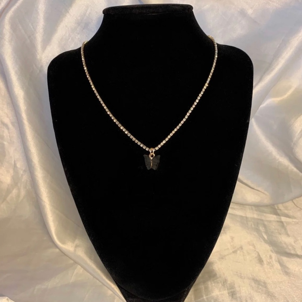 Stoned Black Butterfly Necklace